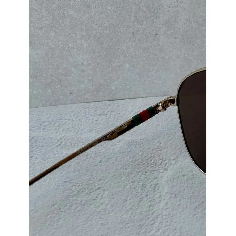NEW Gucci GG1677S Gold Brown Lens Aviator Sunglasses $630